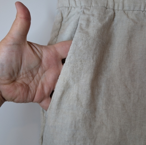 H&M Cream Relaxed Fit Women's XL 100% Linen Straight Leg Pant - Picture 5 of 14